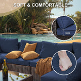 gaildon 7 Piece Patio Furniture Set with 42" Fire Pit Table Outdoor Sectional Conversation Sofa Set with Coffee Table and Comfortable Cushions, Blue gaildon