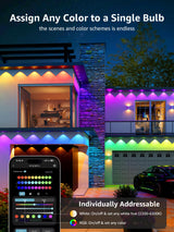 Lepro E1 AI Permanent Outdoor Lights APP Control, 100ft 60 LED Smart RGB+IC+Warm/Cool White House Eave Light for Halloween Christmas, Alexa Google Enabled, 2.4 GHz WiFi/Bluetooth, NO Remote Controller Lepro
