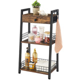 Gewudraw Rustic Brown 4-Tier Bathroom Ladder Shelf with Drawer - Multifunctional Freestanding Storage Solution Gewudraw