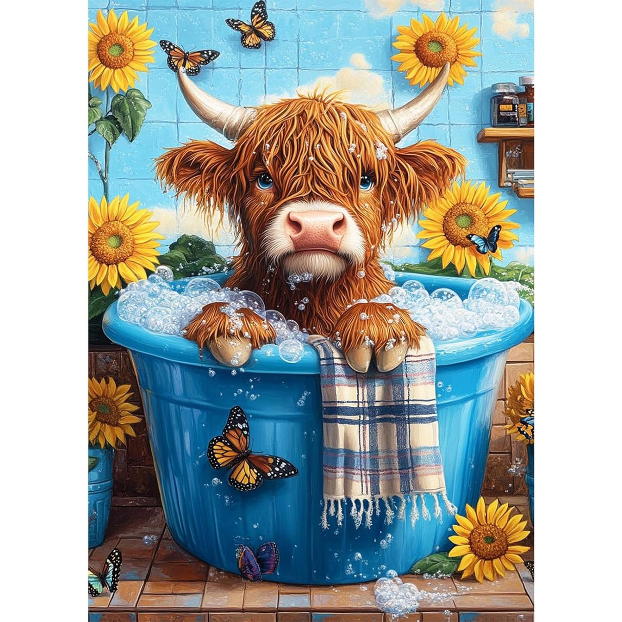 LumiCraft Cow Diamond Art Kits for Adults, Sunflower 5D Diamond Painting Kits for Beginner, DIY Full Round Gemstone Art Kit, Gift Home Wall Decor 12x16 Inch LumiCraft