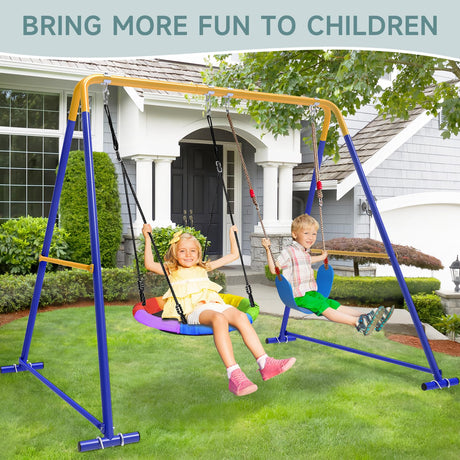 Swing Sets for Backyard, Toddler Swing Set with 2 Seat 1 Saucer & 1 Belt Seat, 440lbs Heavy-Duty Swing Frame w/8 Ground Stakes, A Frame Outdoor Swingset for Kids and Adults for Backyard SkylarkJoy