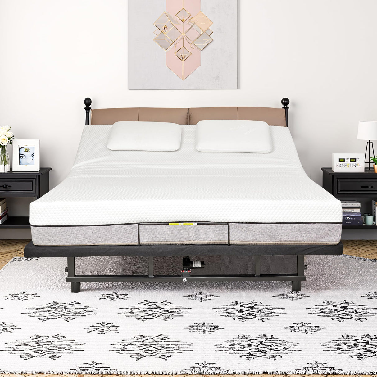 HIGREENA Adjustable Bed Frame King Size，Wireless Remote Control, Head and Foot Incline, Adjustable Bed Frame with USB Ports & Night Light, Anti-Snore HIGREENA