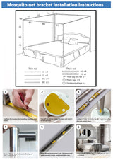 Niemro Canopy Bed Frame, Metal Stainless Steel Four Corner Bed Mosquito Net Frame Bracket Fit for Queen Size Bed, Firmly Fixed to Floor and Not Wobbly. Niemro