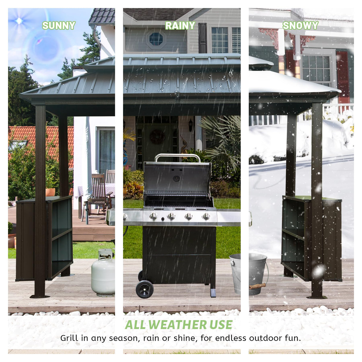 Domi 6x10FT Hardtop Grill Gazebo, Outdoor Metal BBQ Gazebo with Galvanized Steel Double Roof, 2 Double-Layer Storage Cabinets and Ceiling Hooks, Permanent Grill Canopy for Patio Backyard Garden,Brown domi outdoor living