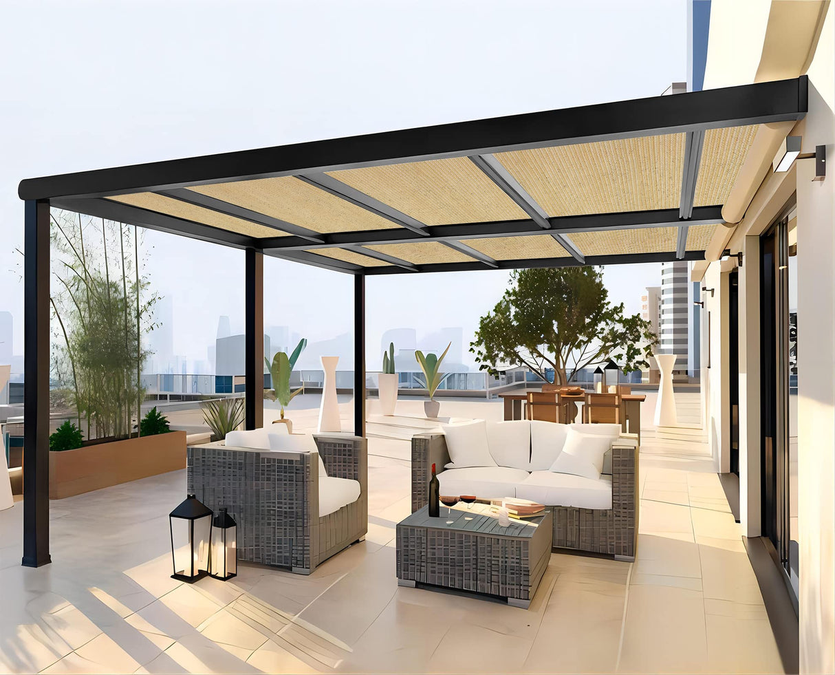 Shatex 90% Sun Shades for Patios 10x 20ft Shade Fabric Sun Shade Cloth Taped Edge with Grommets Sun-Block Mesh Shade for Pergola Cover Canopy Wheat, 12 Bungee Balls Shatex