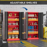 Fesbos Metal Storage Cabinet-72” Tall Steel File Cabinets with Lockable Doors and Adjustable Shelves-Black&Red Steel Storage Cabinet for Kitchen, Office, Garage Fesbos