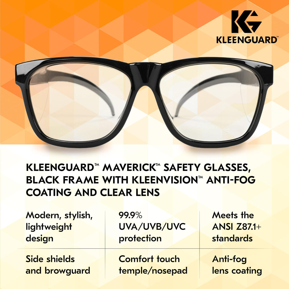 KLEENGUARD™ V30 Maverick™ Safety Glasses (56567), Clear Lenses with KleenVision™ Anti-Fog coating, Black Frame, Carrying Case, Eyewear for Men and Women KLEENGUARD