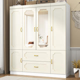 75" Tall 4 Doors Armoire Wardrobe Closet with Mirror and LED Light,Modern Freestanding White Wardrobe Armoire for Bedroom with Drawers,Modern Clothing Storage Cabinet for Bedroom(White) jiteentarou