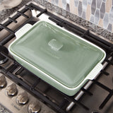 ROSSALLINI Stoneware Casserole Dish Bakeware Set with Lid, Covered Rectangular Dinnerware, Extra Large 4.23 Quart, 13 by 9 Inch, Verde Salvia [Sage Green] ROSSALLINI