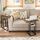 HOOBRO Foldable End Table, C Shaped Side Table with Storage Shelf, Small Snack Table Suitable for Living Room Bedroom Small Spaces, Easy Assembly, Rustic Brown BF29SF01 HOOBRO