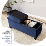 STORAGEBUD Storage Ottoman Bench with Bins, 43-in Storage Bench for Bedroom End of Bed, Folding Foot Rest Ottoman for Living Room Max 660lbs, Velvet Ottomans, Blue STORAGEBUD