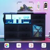 SZLHANJZ Dresser for Bedroom with LED Lights, TV Stand with Charging Station for 50 inch TV, 6 Drawers Chest with Door and Side Storage, Long Metal Dresser Table for Living Room, Black SZLHANJZ