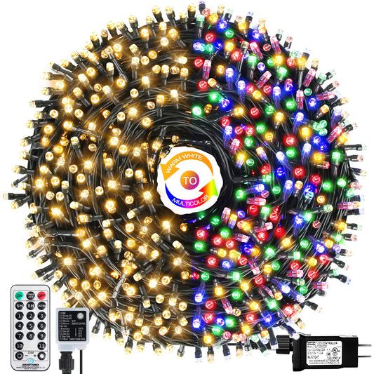 OUTYLTS 1000 LED 328ft 11 Modes with Timer Remote Christmas String Lights IP55 Outdoor Waterproof UL Certificated Indoor Fairy Lights Garden Patio Christma Trees Parties Wedding Decoration Two-Color