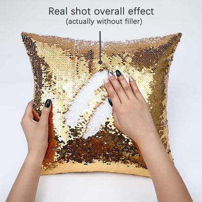 ORJ Sublimation Sequin Pillow Case Blanks 16''x16'' Flip Reversible Mermaid Decorative Personalized Cushion Throw Pillow Covers for Kids (Golden)