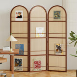 Rattan Room Divider with Bookshelf,Foldable Privacy Screen Partition,Wooden Frame,Natural Portable for Living Room,Bedroom Home,Office Reading Nook (Walnut, 3 Panels) Svimi