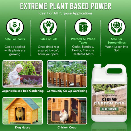 Garden Box Sealer | FDA Food Contact Safe Plant-Based Wood Sealant for Raised Beds, Planters & Pet Houses. Protects All Wood Types from Water & Weather Damage | Eco-Friendly Sustainable Solution Seal It Green