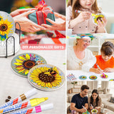Paint Your Own Sunflower Coaster with Markers,Teens Arts and Crafts Kit,6 Absorbent Ceramic Tiles with Cork Base,DIY Painting Kit Sunflower Gifts for Women,Craft Enthusiasts All Ages,Seniors,Adults DoYoMo