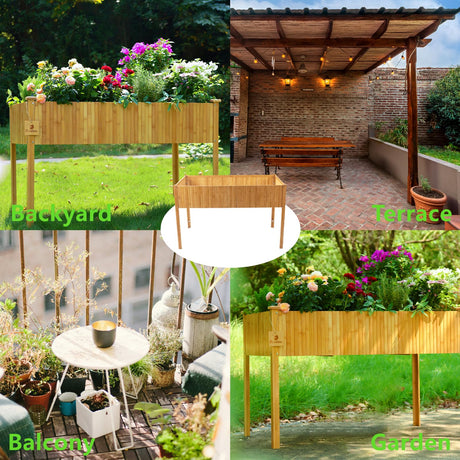 FCVEIDO Bamboo Raised Garden Beds Outdoor, Raised Garden Bed with Legs, Elevated Bamboo Planter Box, Standing Growing Bed for Growing Fresh Herbs, Vegetables, Succulents, Flowers (48x25x30 Inch) FCVEIDO