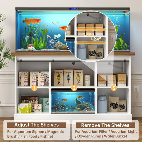 OtterOasis 55-75 Gallon Fish Tank Stand with Sliding Barn Doors & Power Outlet, Heavy Duty Aquarium Stand with Cabinet Storage for Fish Tank, Turtle Tank, Reptile Terrarium, 1000LBS Capacity, White OtterOasis