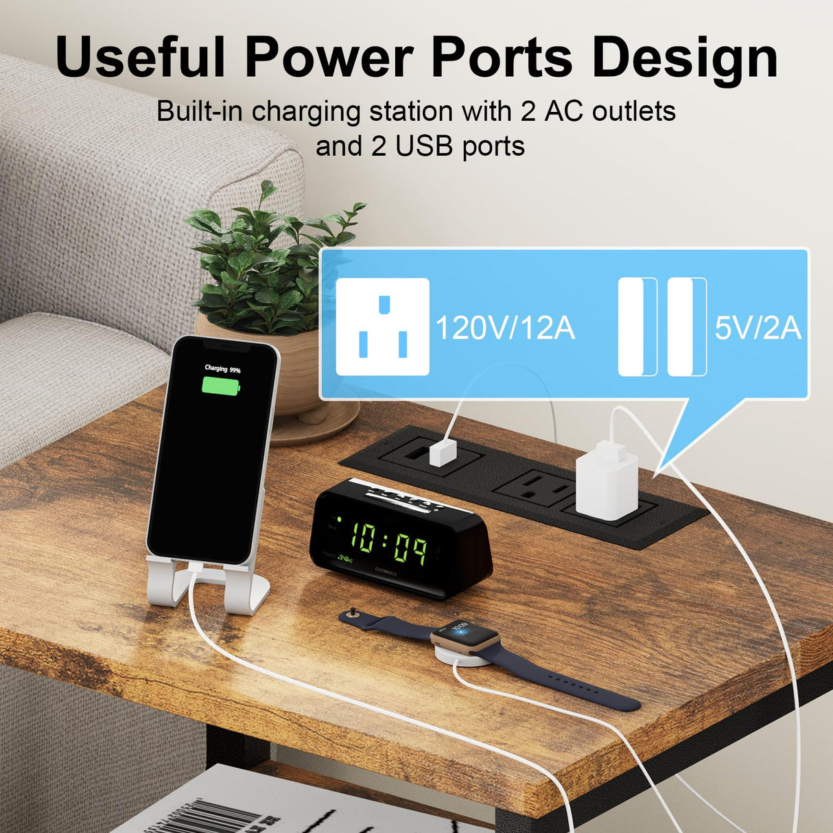 Fixwal Night Stand with Charging Station, Adjustable Bed Side Table with Fabric Drawer, Farmhouse End Table, Bedside Table with Storage, Rustic Brown Fixwal