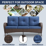 Belord 6 Piece Patio Conversation Sets - Wicker Patio Furniture Sets with Outdoor Swivel Rocker Chairs Outdoor Couch Perfect for Patio Deck Backyard, Brown Wicker Blue Cushion Belord