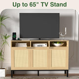 Yeyawomy Buffet Sideboard Cabinet with Storage, Storage Cabinet with LED Light and Charging Station, Rattan Sideboard Storage Cabinet, Farmhouse Kitchen Coffee Bar Cabinet, Boho Chest Storage Yeyawomy