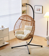 Indoor/Outdoor Hanging Chair/Hammock Chair with Stand, Hanging Swing Egg Chair with Removable & Washable Grey Cushions for Bedroom Living-Room Balcony or Patio Topfuca