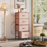 WLIVE 4 Drawers Dresser for Bedroom, Pink Rose Gold Fabric Clothes Storage Organizer Unit, Dresser for Hallway, Entryway, Closets, Sturdy Steel Frame, Wood Top WLIVE
