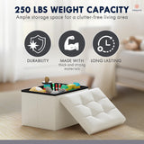 Ornavo Home Small Storage Ottoman Foldable Collapsible Rectangle Linen Ottoman Foot Rest Stool Seat, for Living Room, Bedroom, Home Office, Dorm - 12 x 16 x 12, White Ornavo Home