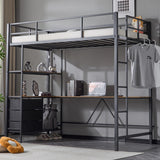 VINGLI Twin Metal Loft Bed Frame with L-Shaped Desk, Charging Station, LED Lights, Storage Shelve & Drawers, Safety Guardrail & Ladder, Bunk Bed for Kids, Teens & Adults, No Box Spring Needed, Black VINGLI