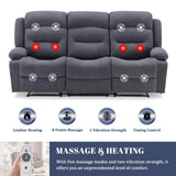 Weture Oversized Recliner Sofa with Heat and Massage, Wall-Hugger Reclining Sofa with Cup Holders and USB Port, Big Large 3-Seater RV Recliner Couch Sofa for Living Room (Fabric, Grey) Weture