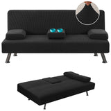 H.VERSAILTEX 4 Pieces Stretch Futon Covers Sofa Bed Slipcover with Removable Armrests and Cupholders Covers Furniture Protector High Spandex Small Checks Jacquard Fabric, Black H.VERSAILTEX