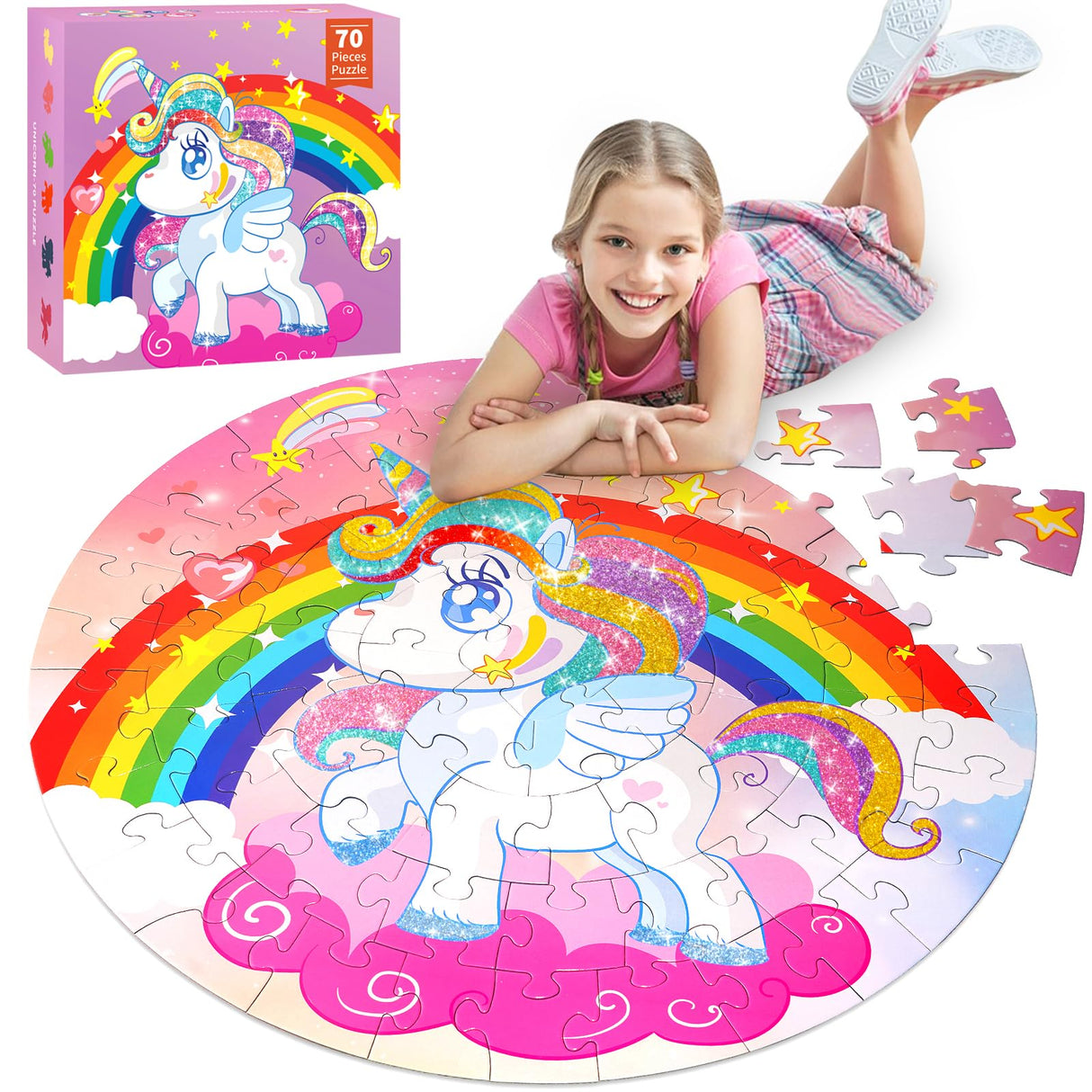 Jigsaw Puzzles for Kids Ages 4-6: Floor Puzzles for Kids Games 70 Pieces Large Toddler Educational Toys for Unicorn Activity Birthday Christmas Girls Boys Ages 3 4 5 6 7 8 9 10 Years Old Fikamd