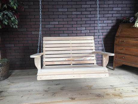 Generic 3FT Cypress Roll Porch Swing Made in USA with Hanging Hardware Apartment Size Swing, Unfinished Natural Wood Tone Generic