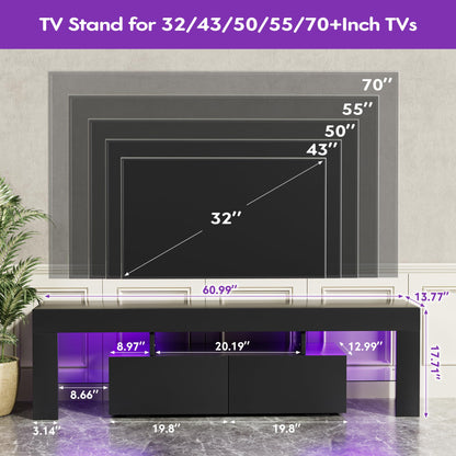 JUMMICO TV Stand with LED Lights, Modern Entertainment Center Media and Open Shelf Console Table Storage Desk with 1 Drawer and Remote Control 20 Color LED Lights up to 70 Inch TV (Black) - WoodArtSupply