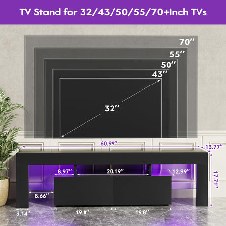 JUMMICO TV Stand with LED Lights, Modern Entertainment Center Media and Open Shelf Console Table Storage Desk with 1 Drawer and Remote Control 20 Color LED Lights up to 70 Inch TV (Black) JUMMICO
