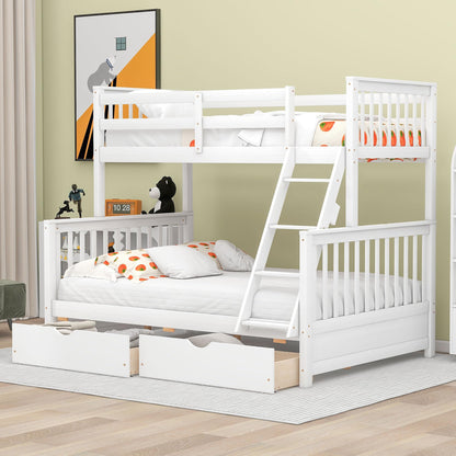 Merax Solid Wood Bunk Bed with Drawers – Convertible Twin Over Full Design in White - WoodArtSupply