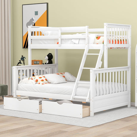 Merax Solid Wood Bunk Bed with Drawers – Convertible Twin Over Full Design in White Merax