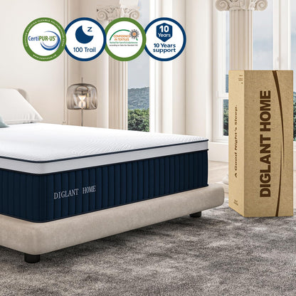 California King Mattress, DIGLANT 14Inch Medium Plush Supportive Memory Foam Hybrid Mattress, Pressure Relief 7-Zone Individual Pocket Springs Calking Mattress in a Box, CertiPUR-US Certified, 72"*84"