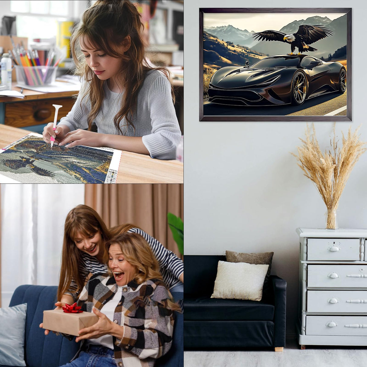 CEOVR Sports Car Diamond Painting Kits for Adults, Eagle Diamond Art Dots 5D Full Drill DIY Gem Art for Beginner, Adult Crafts Kits Arts and Crafts, Wall Decor for Home Office 12x16in CEOVR