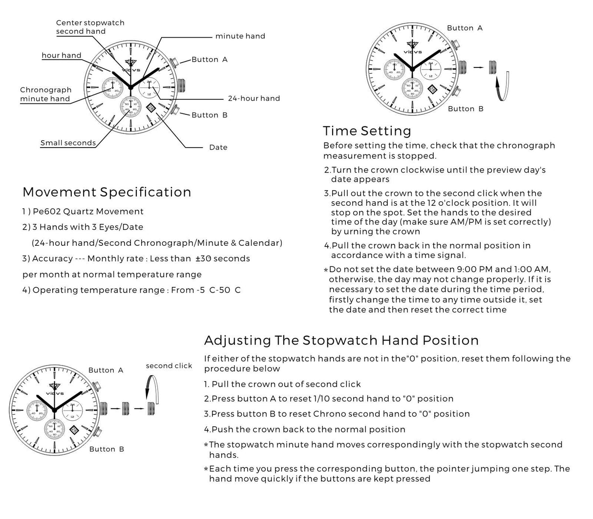 VICVS Men's Wooden Watch, 100% Natural Wood Watch, Japanese Quartz Movement with Date Display Chronograph Function, (Sandalwood) VICVS