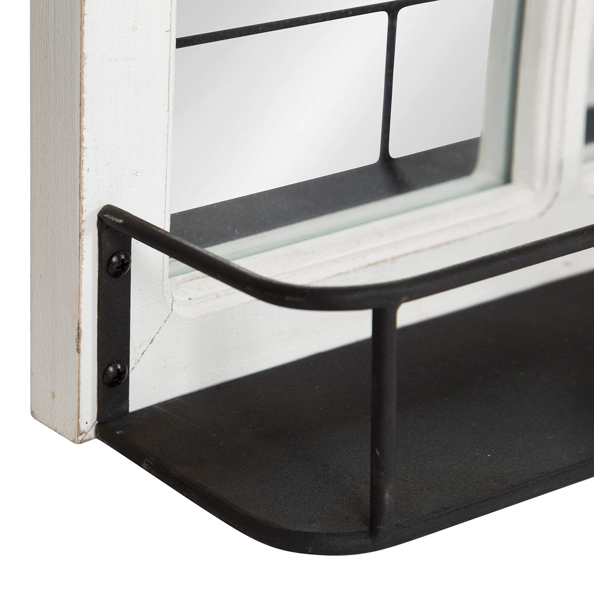 Kate and Laurel Jackson Casual Farmhouse Solid Wood 10 Windowpane Mirror with Distressed Black Metal Shelf, 40x18, Coastal White Kate and Laurel