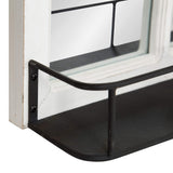 Kate and Laurel Jackson Casual Farmhouse Solid Wood 10 Windowpane Mirror with Distressed Black Metal Shelf, 40x18, Coastal White Kate and Laurel