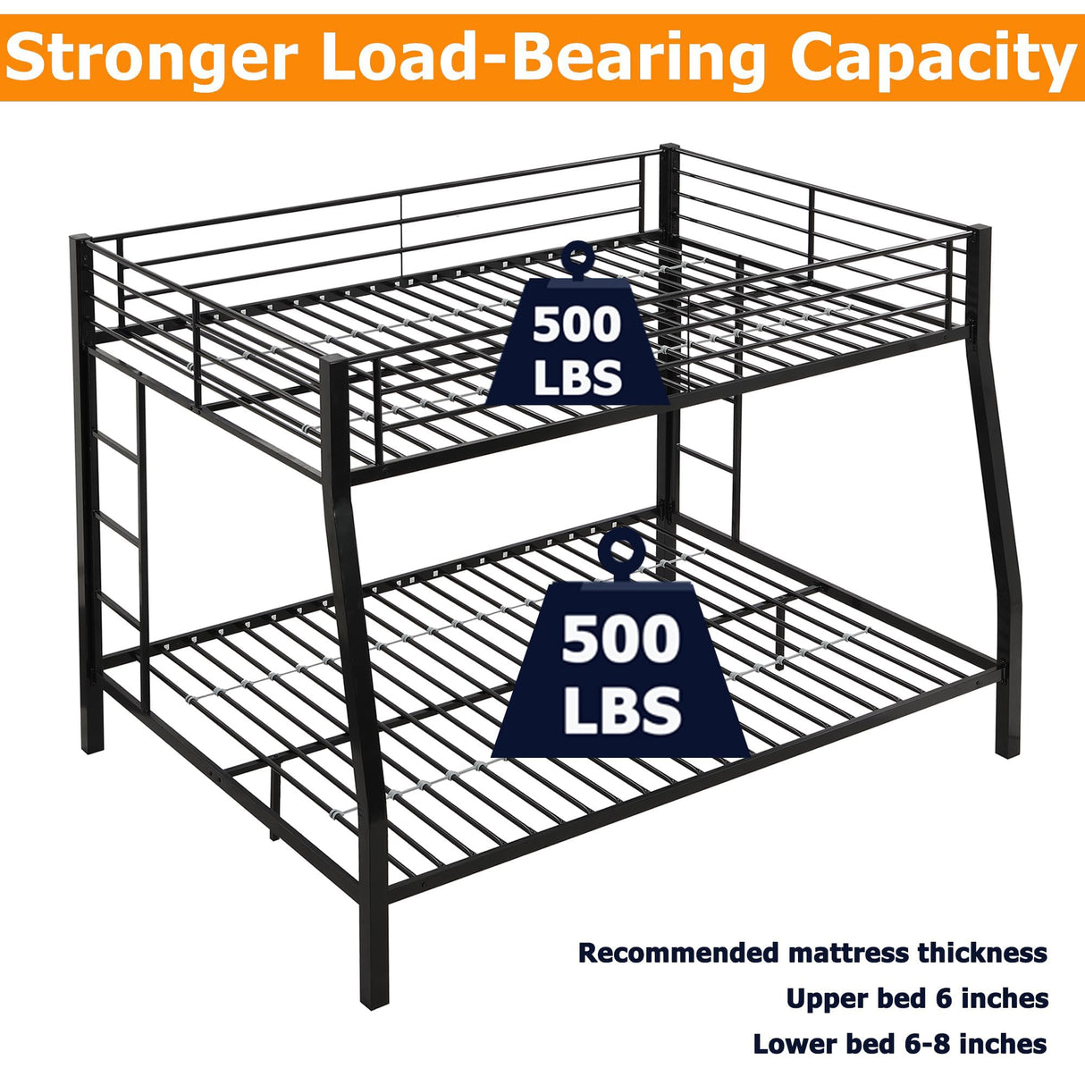 FUSVZ Metal Full XL Over Queen Bunk Beds for Adults and Teens, Modern Style Metal Bunk Bed Full XL Over Queen Size, Heavy-Duty Bunk Beds Frame with 2 Ladders for Kids Boys Girls Teens Adults (Black) FUSVZ