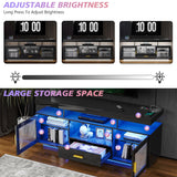 MDGC 24-Color RGB TV Stand, Auto Sensor LED Entertainment Center with Wireless Charging Station, Media TV Console Table with Large Storage Cabinet (Black) MDGC