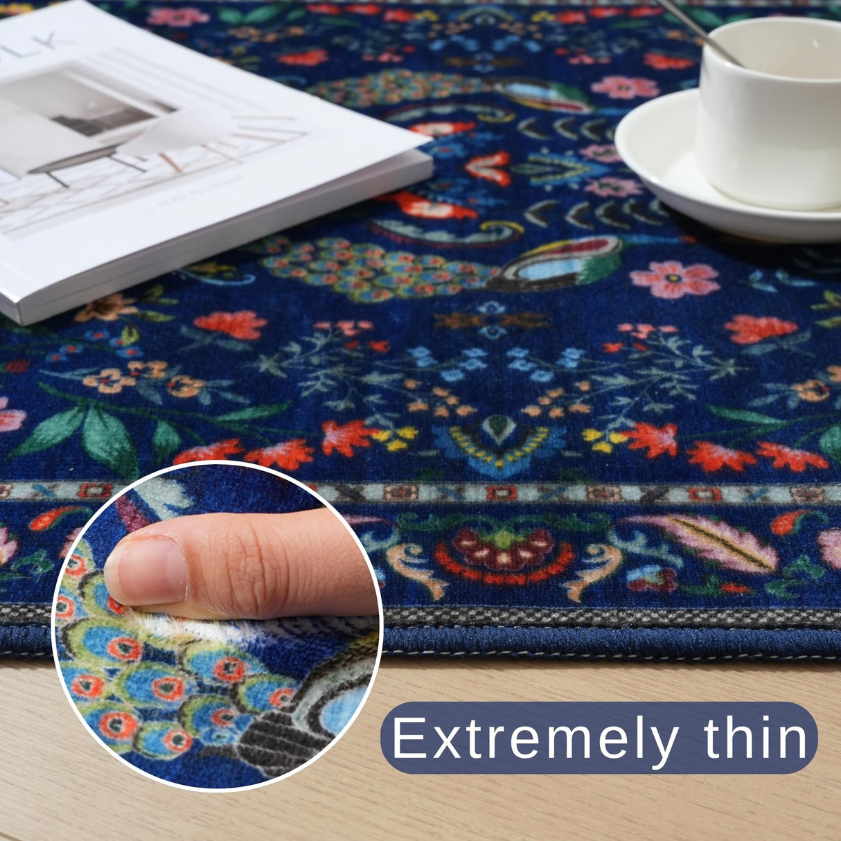 Rugcomf Runner Rug Washable Kitchen Runner 2'x 6'Runner Rug Floral Non-Slip for Entryway Indoor Soft Carpet Runner for Hallways, Kitchen, Laundry, Bedroom, Bathroom(Blue) Rugcomf