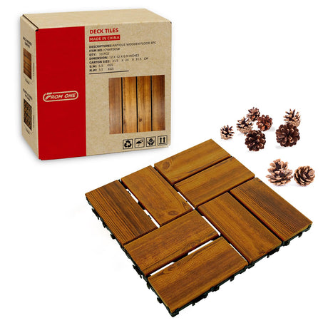 10-Pack 12"x12" Interlocking Acacia Wood Deck Tiles – 8 Slats Waterproof Outdoor Flooring for Patio, Balcony & Backyard FROM ONE