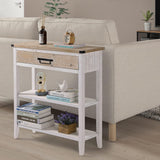 RUSTOWN Farmhouse Console Table with Drawer, 3-Tier Rustic Entryway Table with Open Storage Shelves and Handmade Metal Handle, Narrow Foyer Sofa Table for Living Room, Entryway, Hallway (Washed White) RUSTOWN