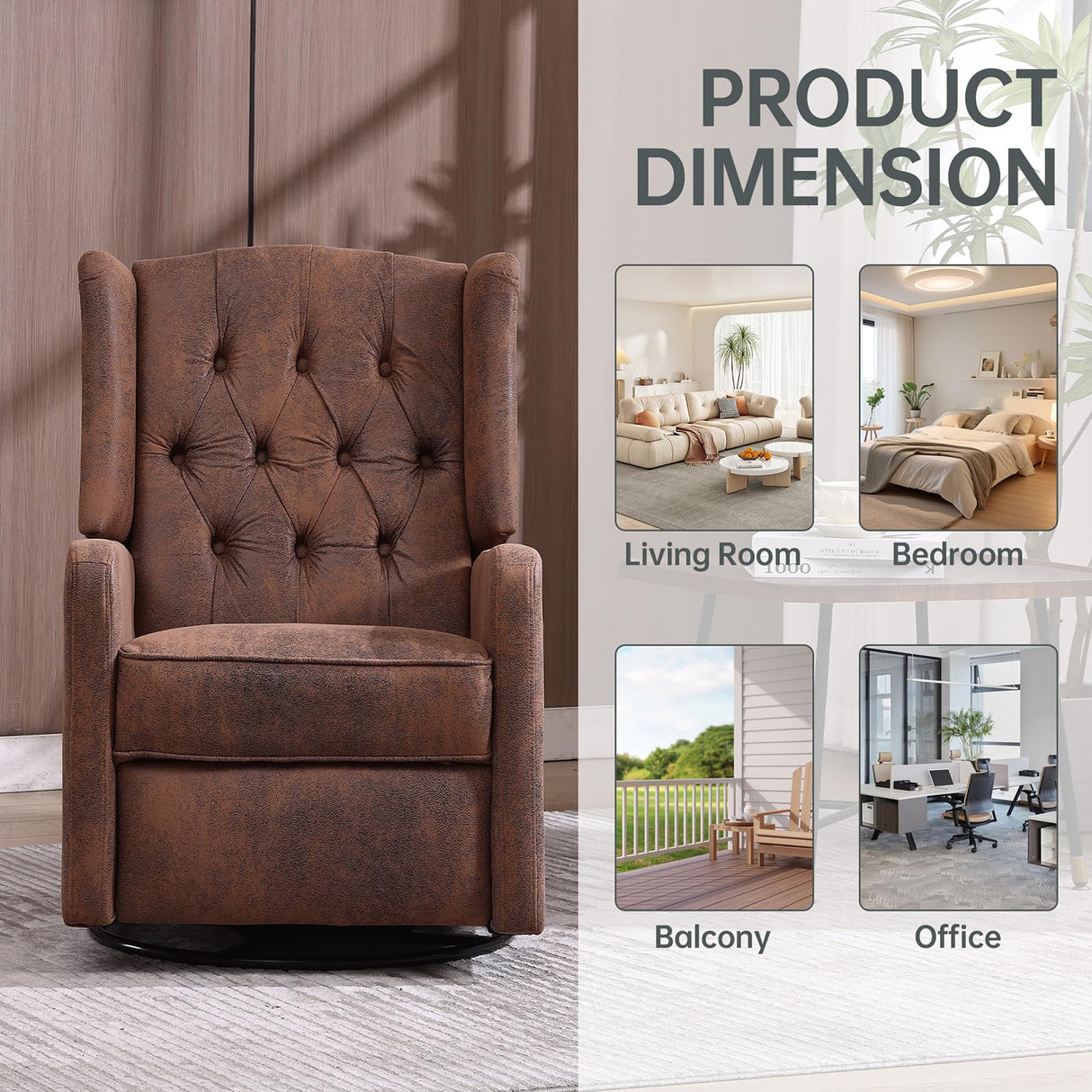 Swivel Rocking Recliner Nursery Chair, Modern Glider Chair with Foot Rest Upholstered Nursery Glider Rocker Comfy Accent Chair Tufted Wingback Lounge Arm Chair for Living Room, Bedroom, Coffee SmartDer