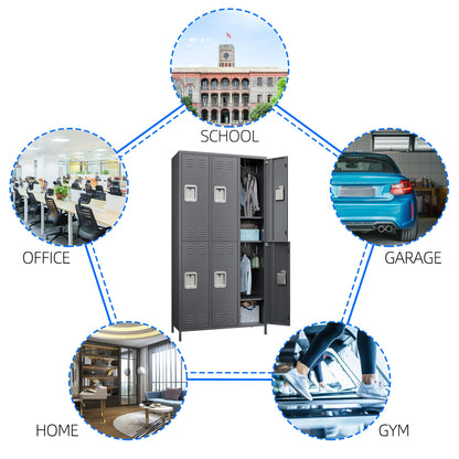 GangMei 6 Doors Metal Storage Locker, 72" H Employees Lockers Storage Cabinet with 12 Hooks, Lockable Steel Locker for Home, Office, Gym, School - WoodArtSupply